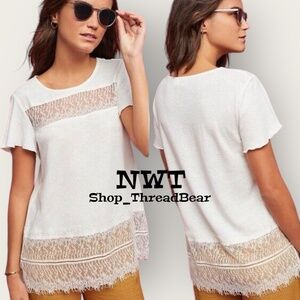 Linen! Deletta {Anthro} Ivory NWT Tunic Top + White Lace Detailed Tee | Small